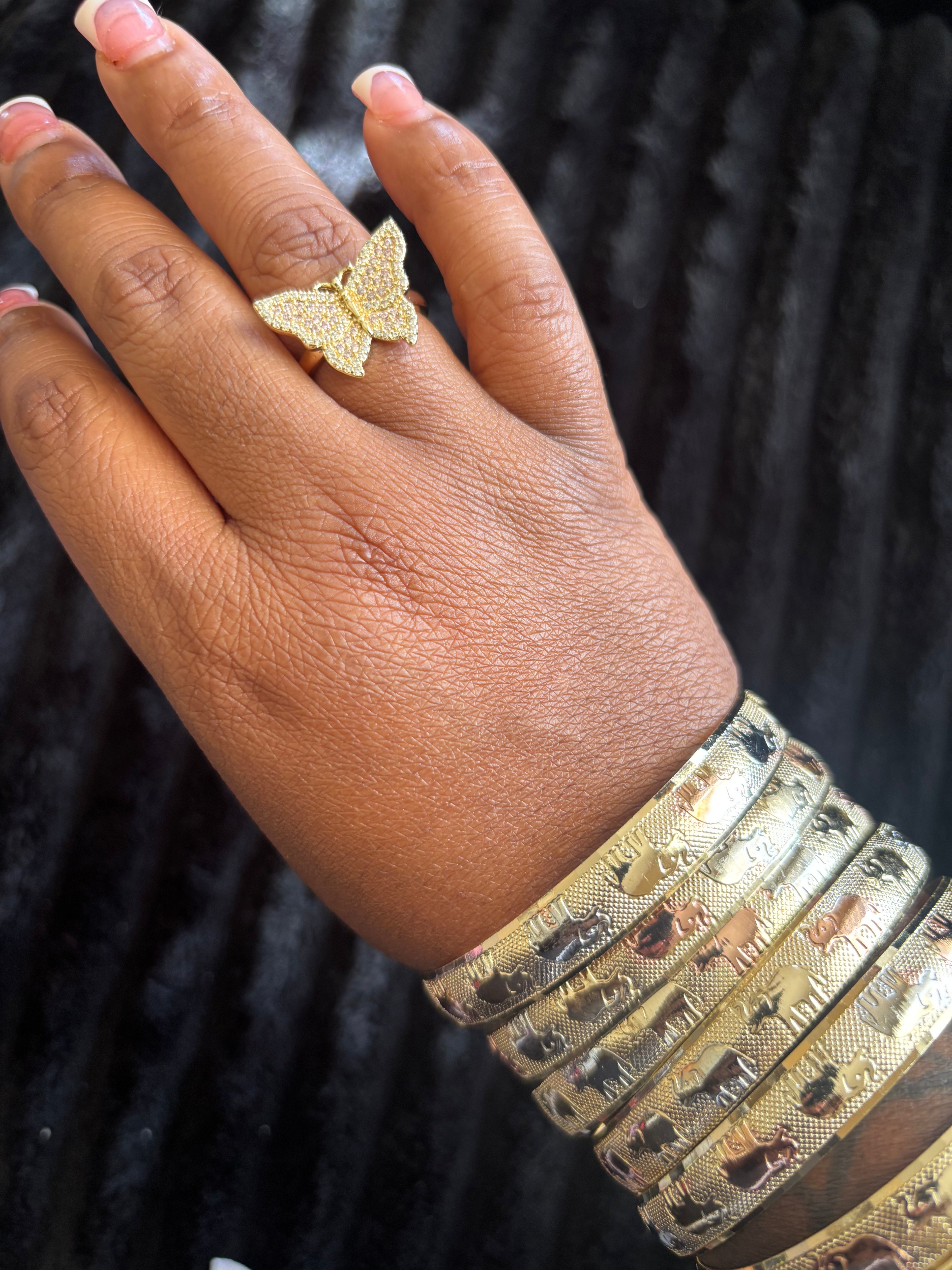 Pink and white diamond butterfly ring